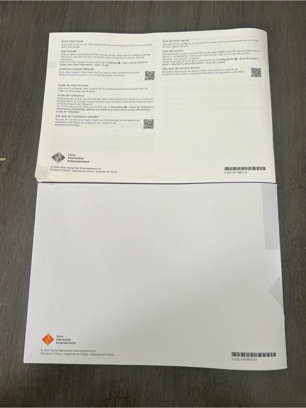 Sony PS5 White Safety & Quick Start Manuals (2-Pack)